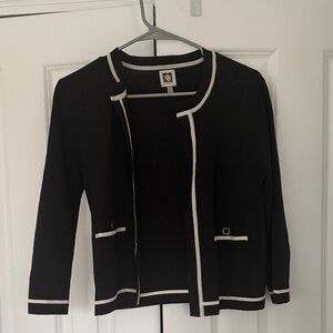 Anne Klein Black Jacket with White Trim Open Front